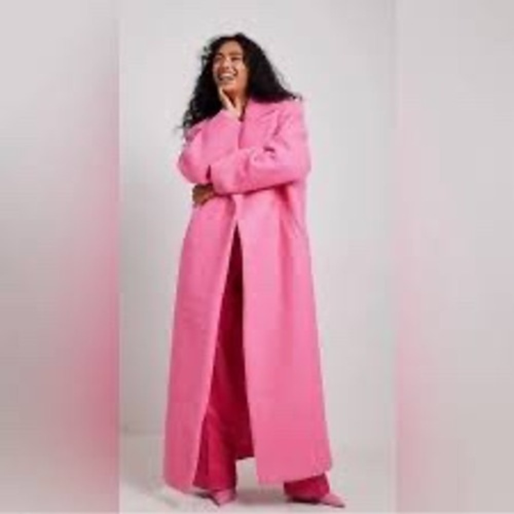 NA-KD Longline Boucle Wool Blend Coat‎ Hot Pink Oversized Single Button Size 36 - Picture 3 of 9